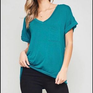 Women’s Teal Oversized Pocket T Shirt